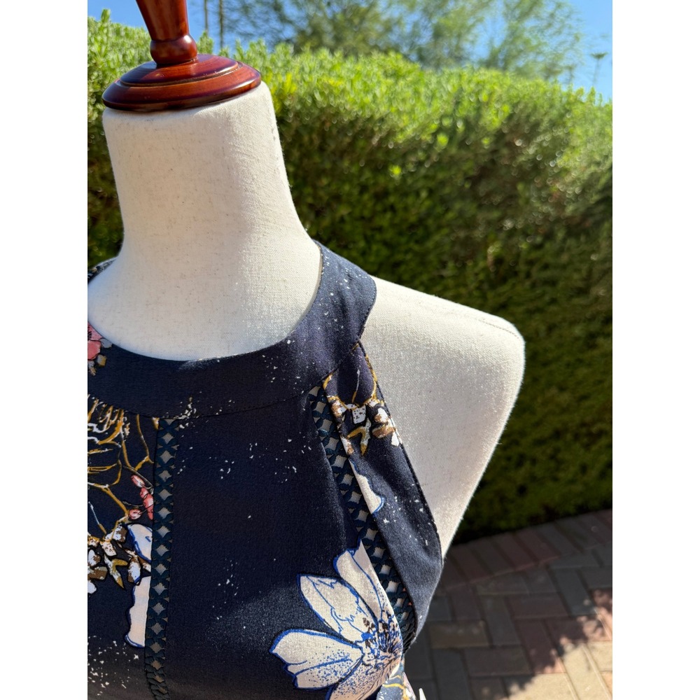 BP Nordstrom Floral Halter Maxi Dress Navy Blue Smocked Waist Open Back NWT - Picture 5 of 12